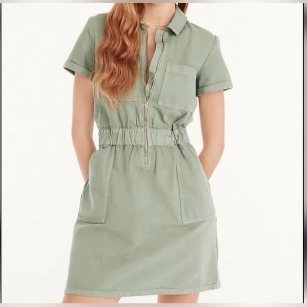 J. Crew Olive Zip-Front Chino Dress